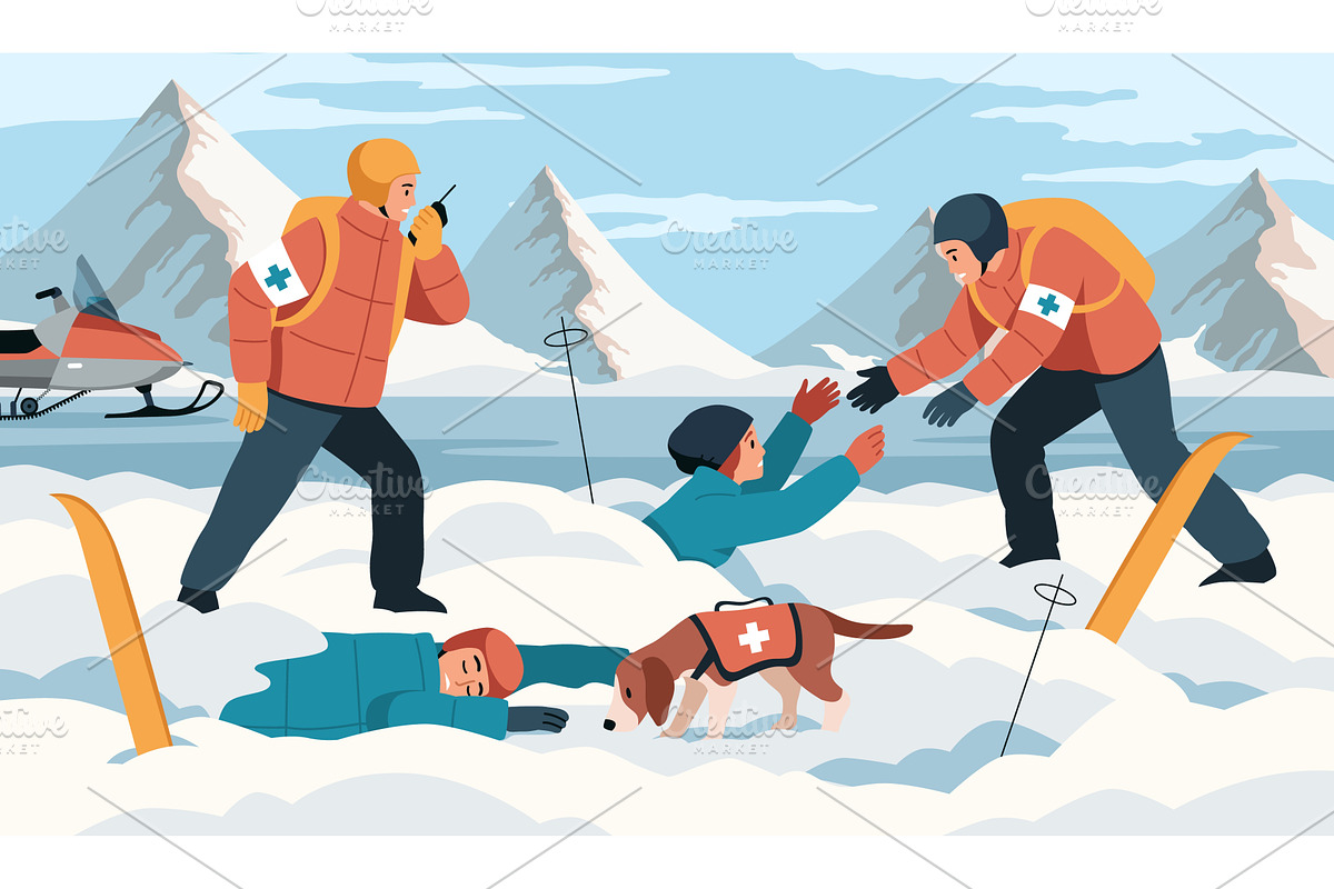 Mountain skier rescue. Professional, a Transportation Illustration by YummyBuum