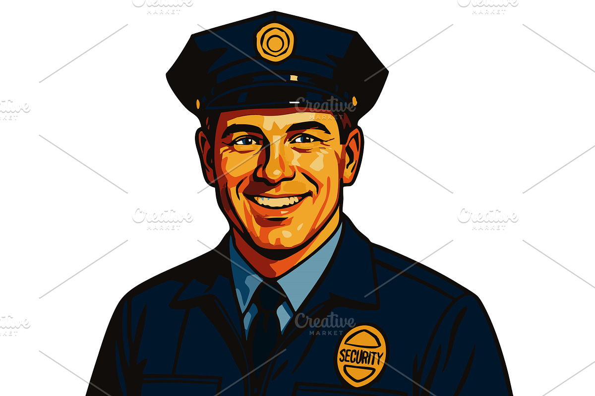Male Security Guard in Uniform, a Person Illustration by AlexArt