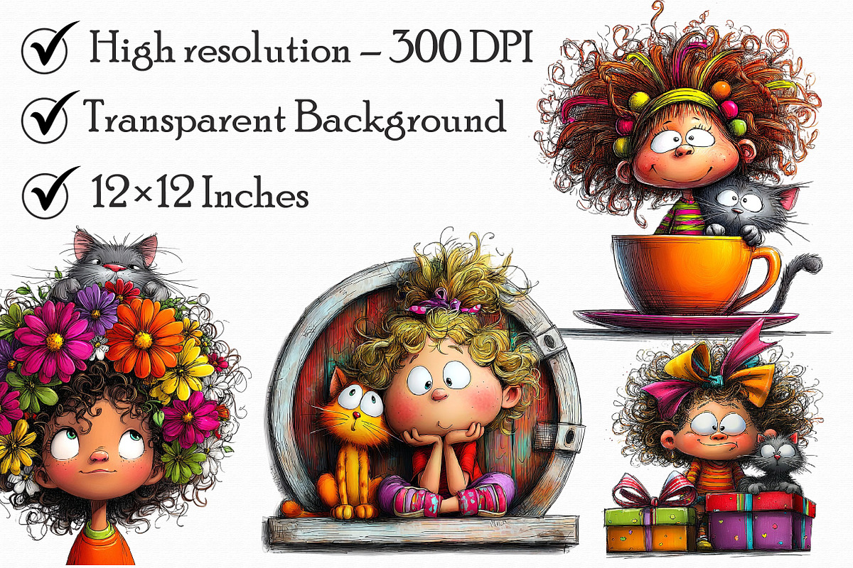 Quirky Girl and Cat Peeking Clipart, an Illustration by Libby Wishes (Photo 5 of 6)
