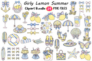 Girly Lemon Summer Clipart, an Illustration by Digital Artistic99