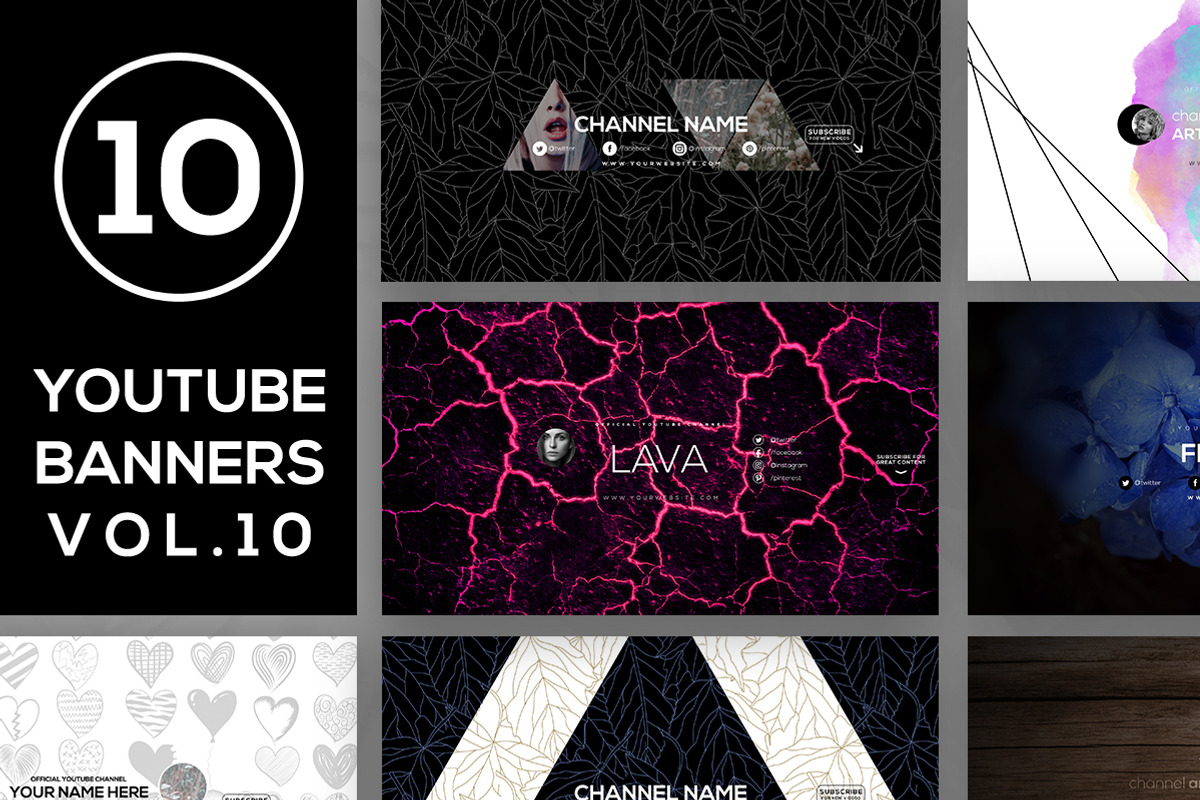 10 Youtube Channel Art Banners vol10, a Social Media Template by RussGFX (Photo 1 of 12)