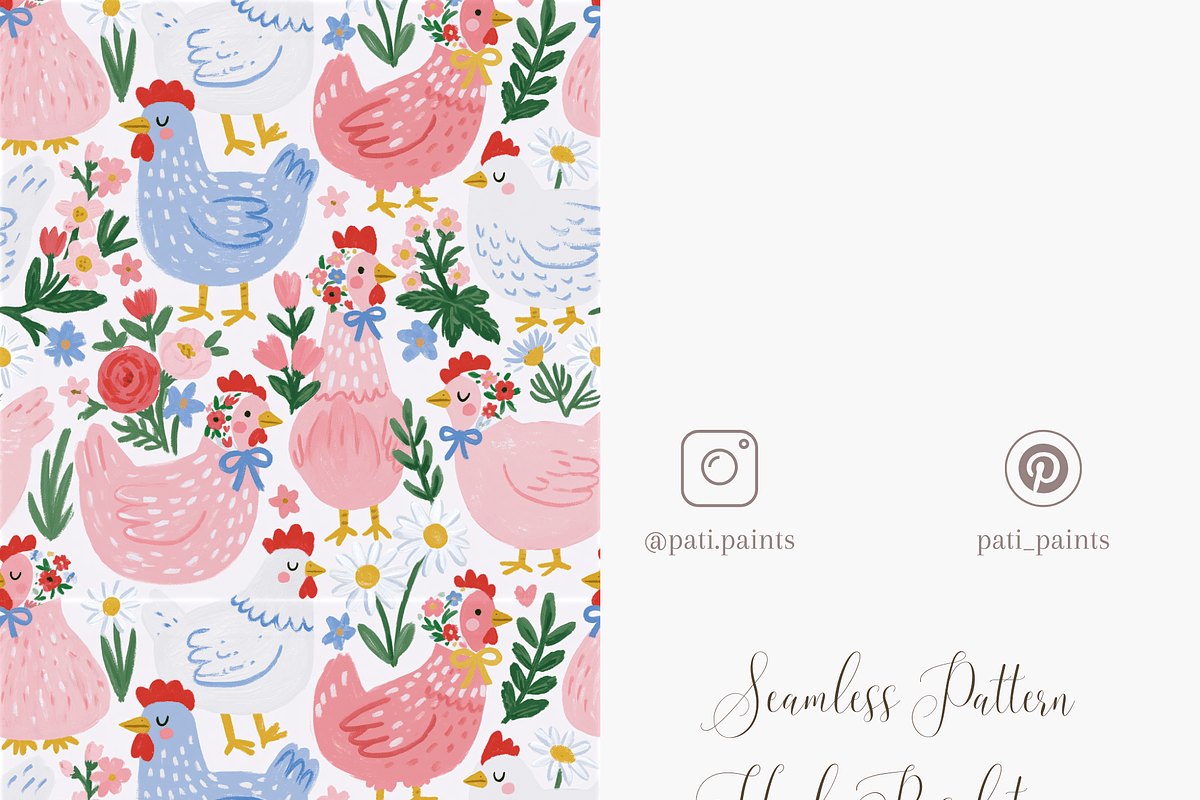 Whimsical Chickens Seamless Pattern, a Pattern Graphic by Pati Charm Studio (Photo 5 of 6)