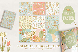 Easter Bunnies Clipart & Patterns