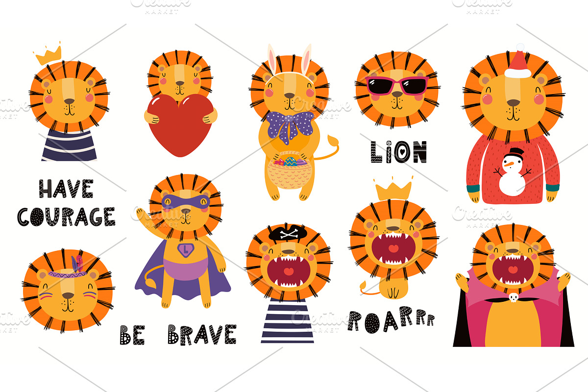 Cute little lion illustrations set, an Animal Illustration by sceptical cactus
