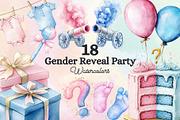 18 Gender Reveal Watercolor Elements, a Decorative Illustration by Loony Dream Designs (Thumbnail 1 of 5)