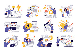 Business set. Happy successful, a Person Illustration by Onyx