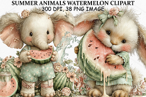Summer Animals Watermelon Clipart, a Seasonal Illustration by Canvas Craft