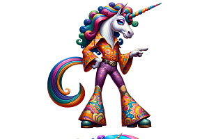 Disco Unicorn Clipart PNG Set