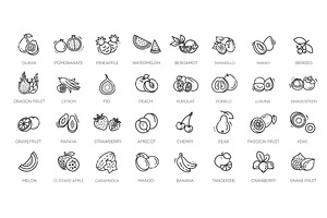 Fruit Healthy eating icons set, an Outline Icon by Tettygreen