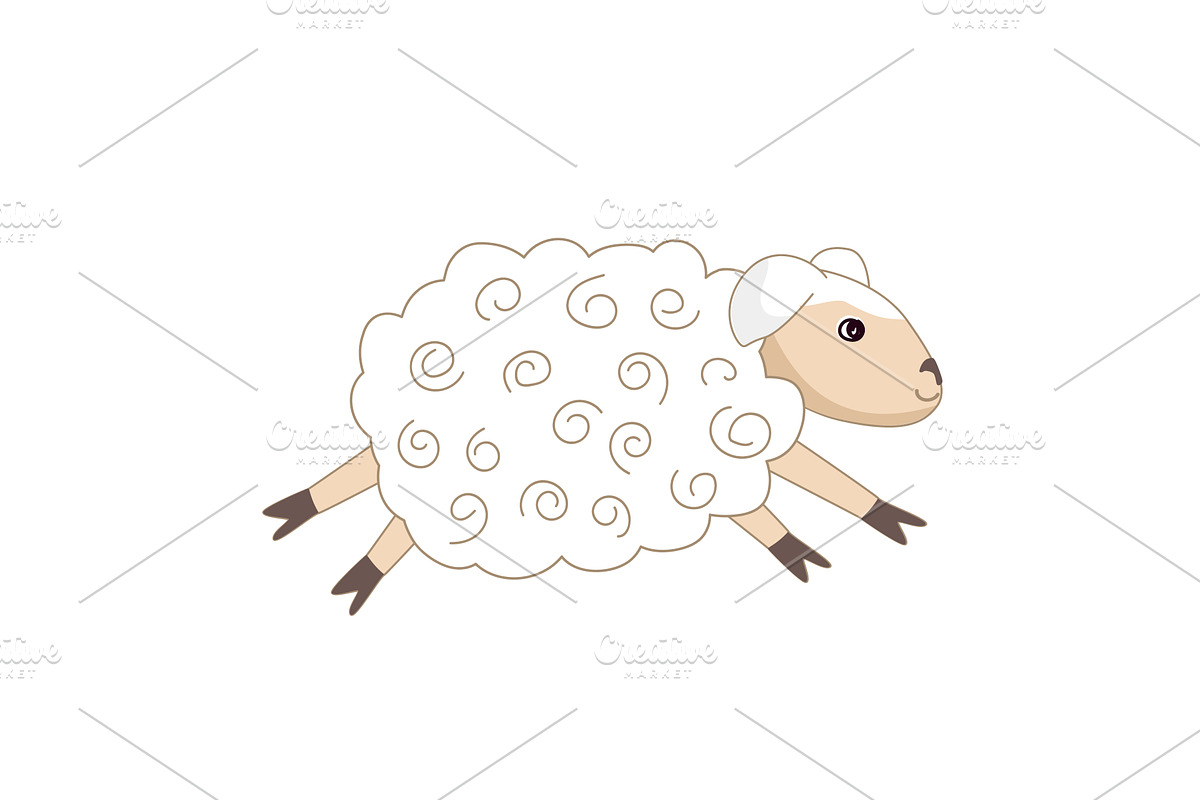 Happy cartoon sheep running and, an Animal Illustration by Toltemara