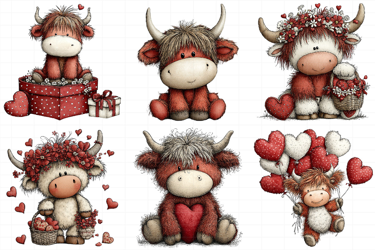 Whimsical Valentine-highland Cow Cli, an Illustration by Daily.Designs (Photo 7 of 8)