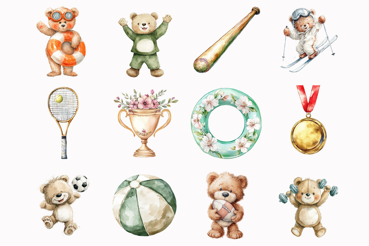 Teddy Bear Sports Clipart, an Illustration by Design Market (Photo 4 of 5)