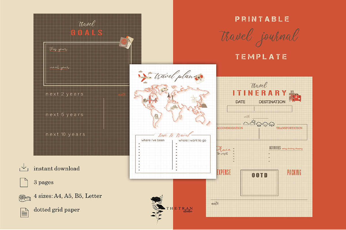 Travel Journal Weekly Planner Set, a Stationery Template by The Tran Studio (Photo 2 of 5)