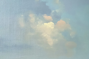 Fine art oil painting depicting a calm seascape with a serene sk, an Illustration by Studio ANNA
