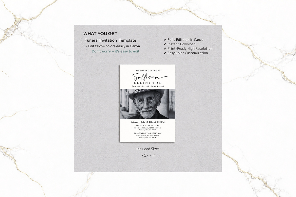 Funeral Invitation B&W Canva FR003, an Invitation Template by TyphoonStudio (Photo 2 of 6)