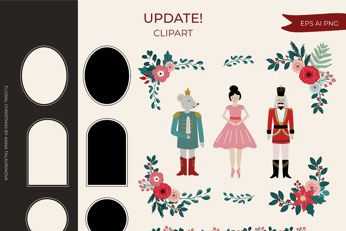 Floral Christmas clipart & pattern, an Animal Illustration by Cozy pattern shop (Photo 11 of 14)