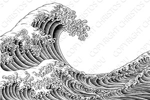 Great Wave Vintage Japanese Engraved