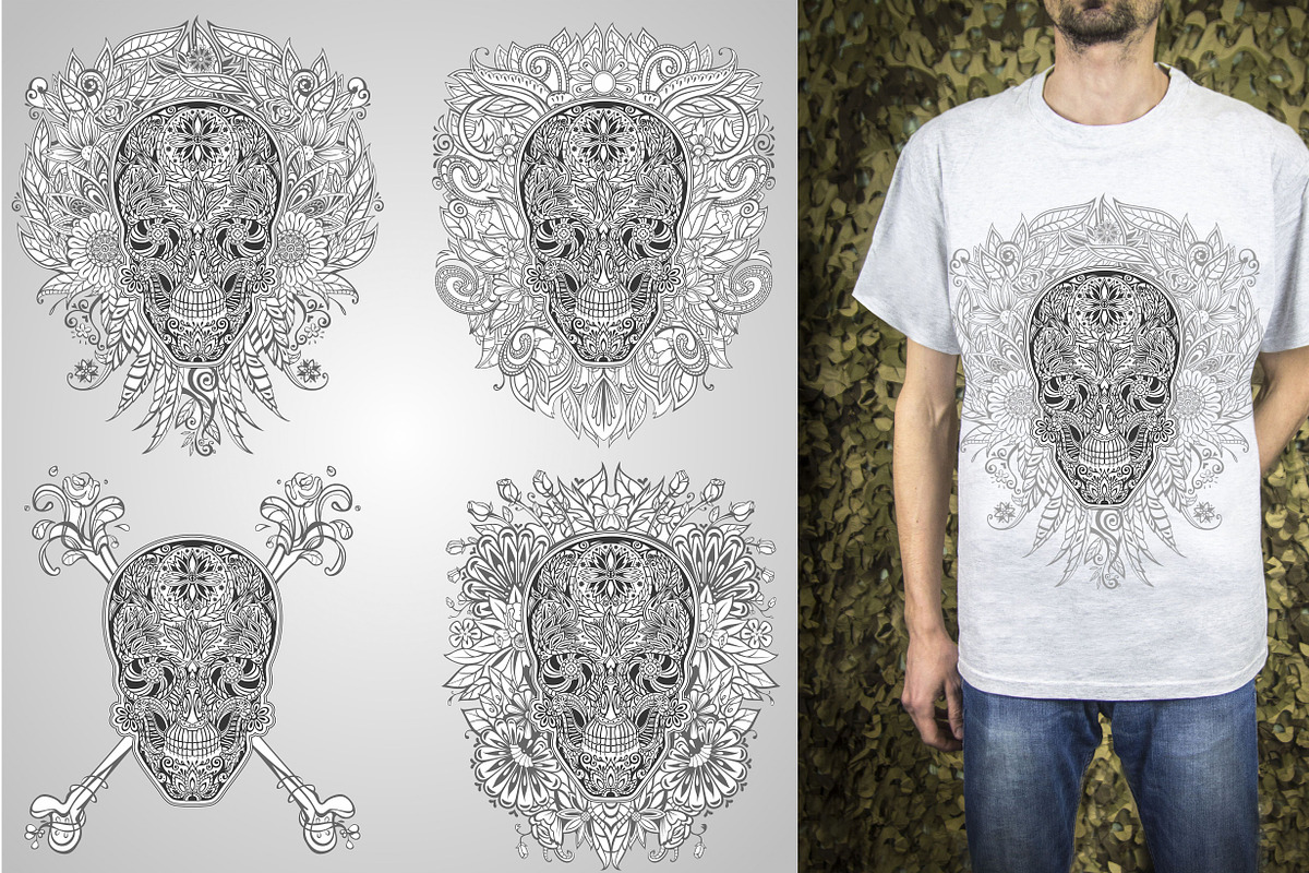Sugar skulls set, vector, an Illustration by Red Spruce's Vector Shop