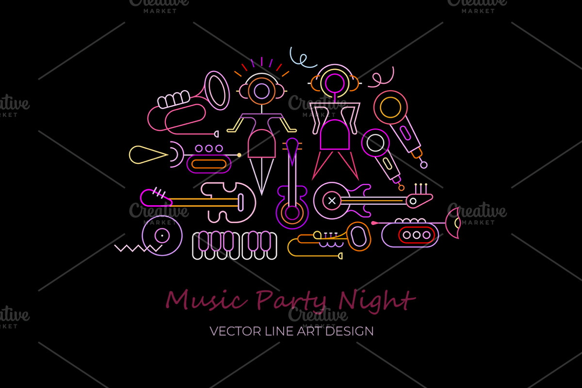 Music Party Night Vector Line Art, a Person Illustration by danjazzia (Photo 1 of 3)