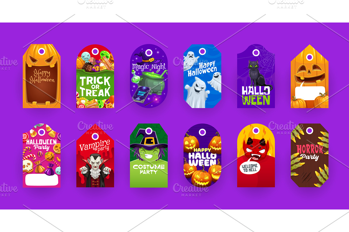 Halloween holiday gift tags, an Illustration by Vector Tradition