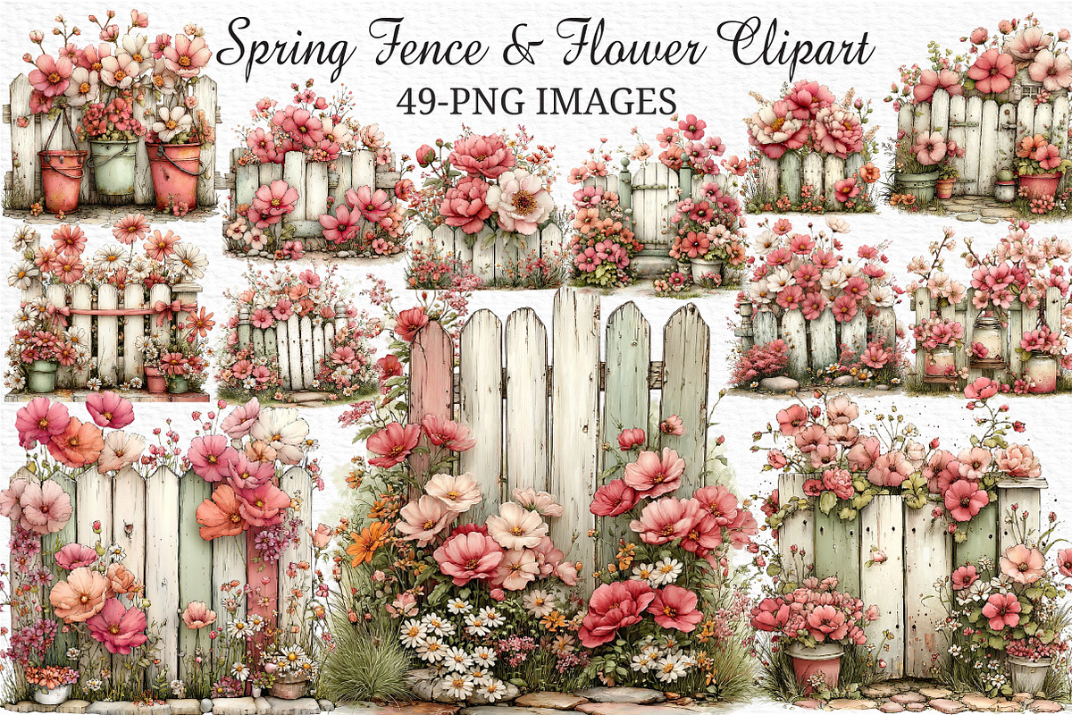 Spring Fence & Flower Clipart Png, an Illustration by Craft Nest (Photo 1 of 11)