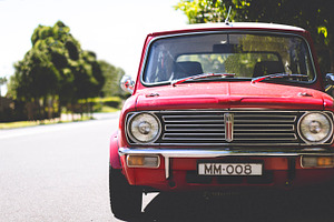 Red vintage car  mini cooper stock photo containing red and car