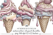 Watercolor Summer Ice Cream Clipart, an Illustration by Designking (Thumbnail 1 of 5)