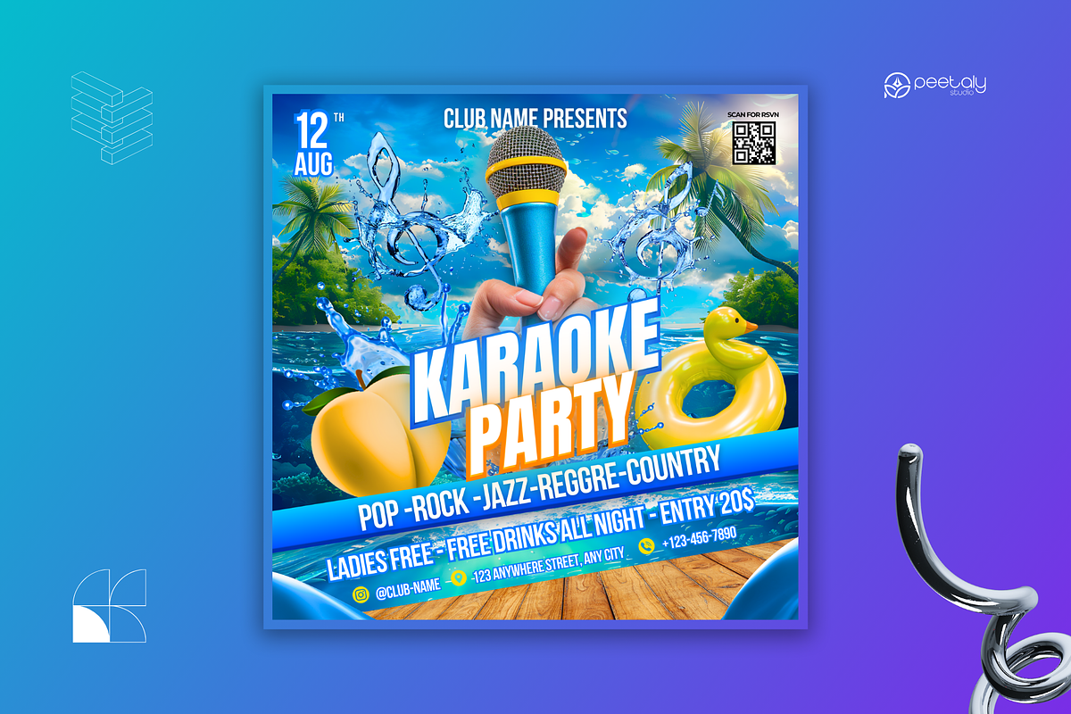 Summer Karaoke Flyer Canva Template, a Flyer Template by PeetalyStudioDesigns (Photo 2 of 5)