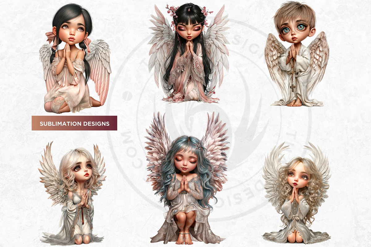 Little angels praying clipart set, a Person Illustration by ThatsDesignArt (Photo 4 of 10)