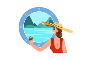 Tourist enjoying lake view from boat, a Person Illustration by pikepicture