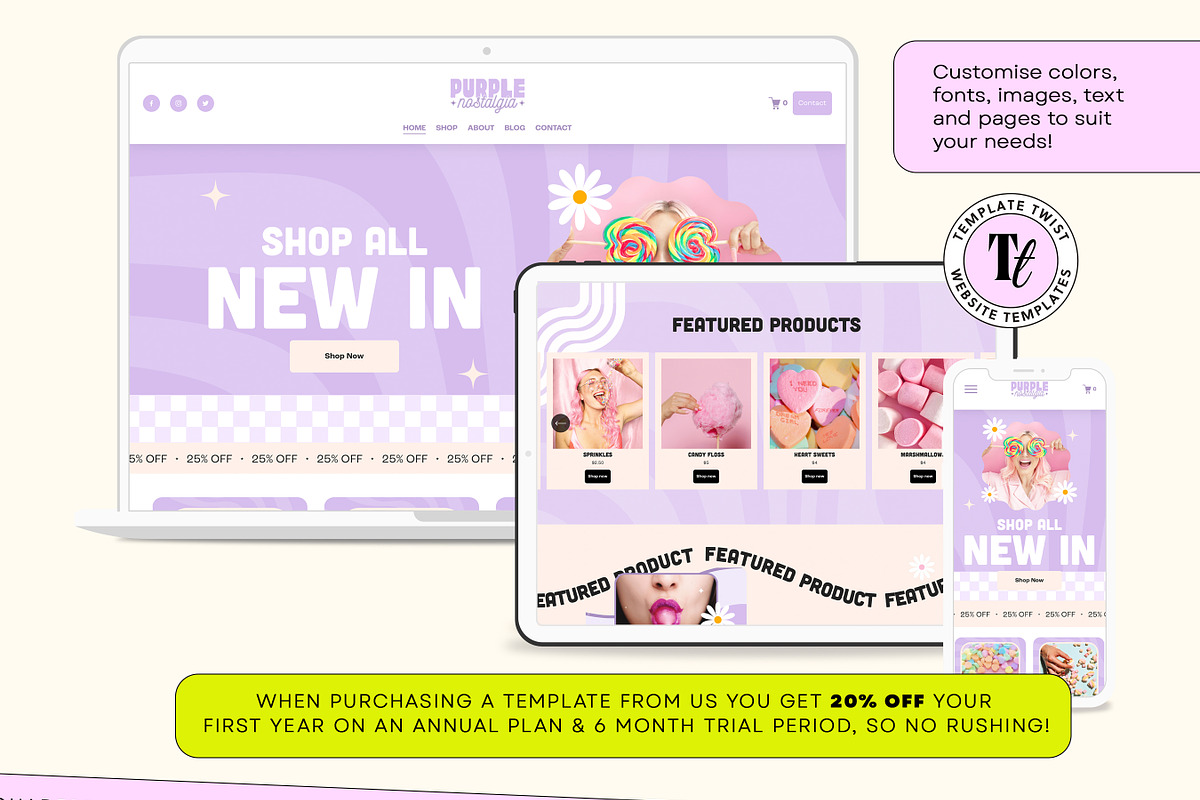Purple Retro Squarespace Template, a Squarespace Template by Template Twist Shop (Photo 8 of 10)