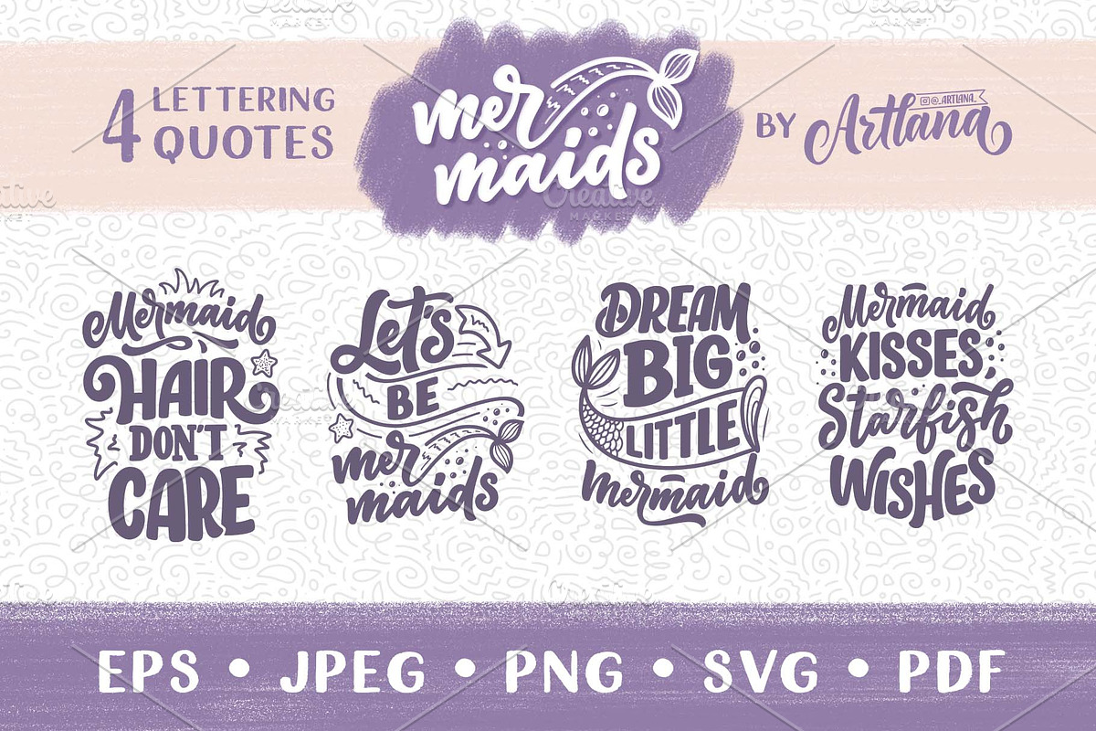 Mermaids Lettering Quotes, a Decorative Illustration by Artlana (Photo 1 of 3)