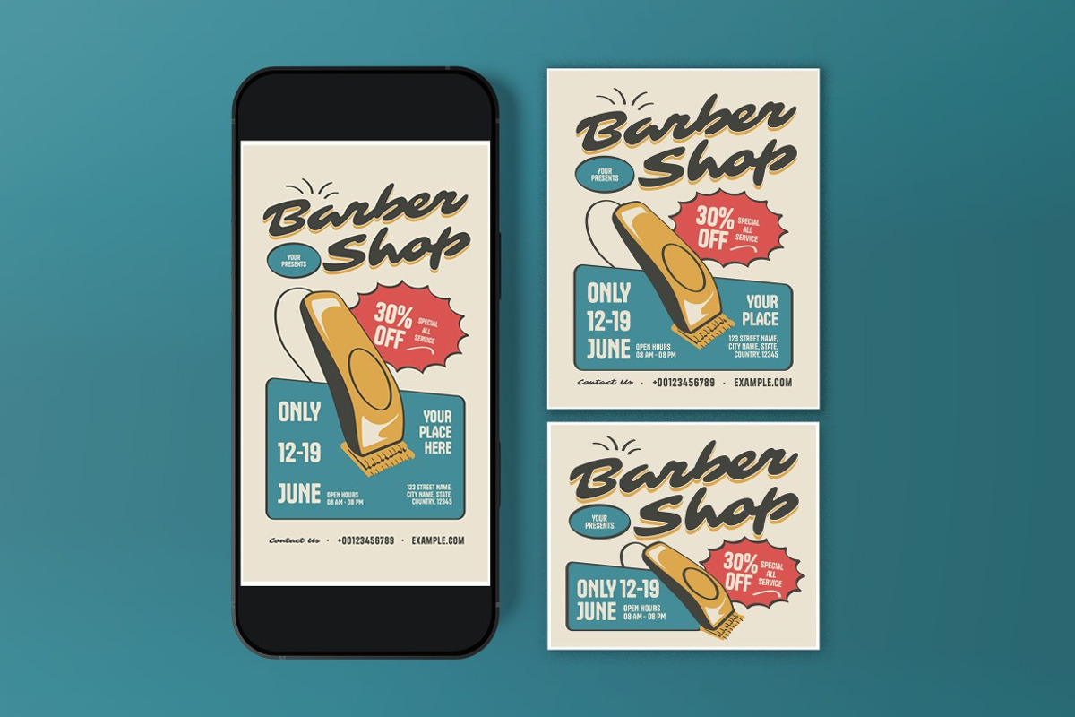 Blue Vintage Barbershop Flyer Set preview 3