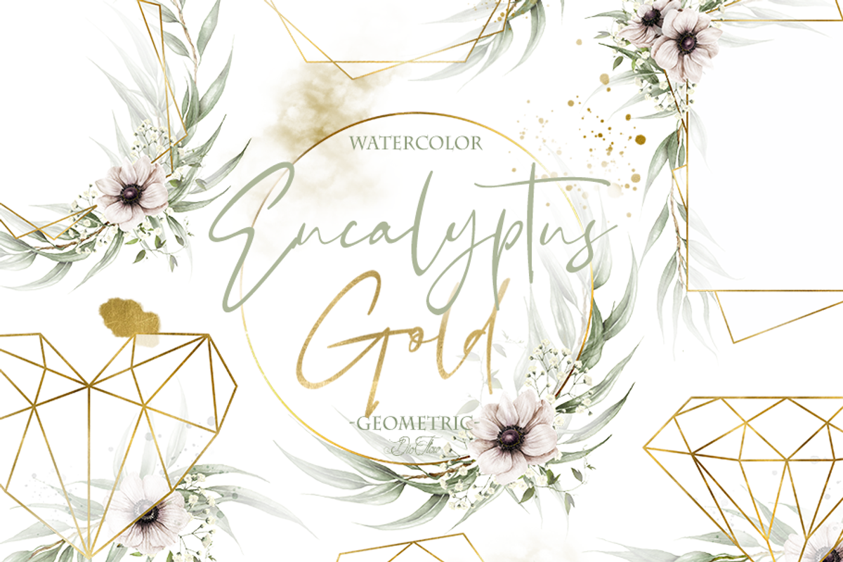 Eucalyptus Anemone Gold Frames, a Decorative Illustration by DioFlow (Photo 1 of 5)