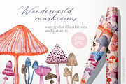Wonderland watercolor mushrooms, a Decorative Illustration by alenaganzhela (Thumbnail 1 of 9)