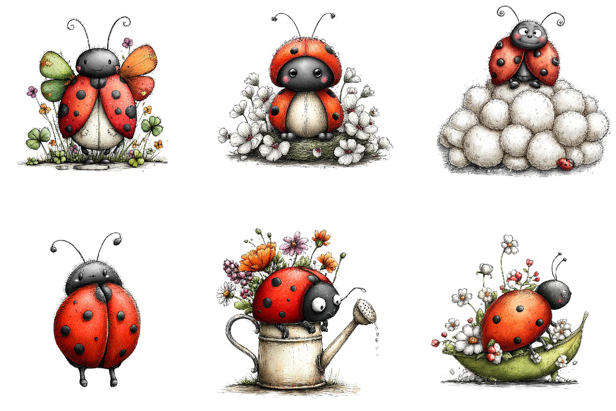 Whimsical spring ladybug clipart, an Illustration by CreationArt (Photo 7 of 7)