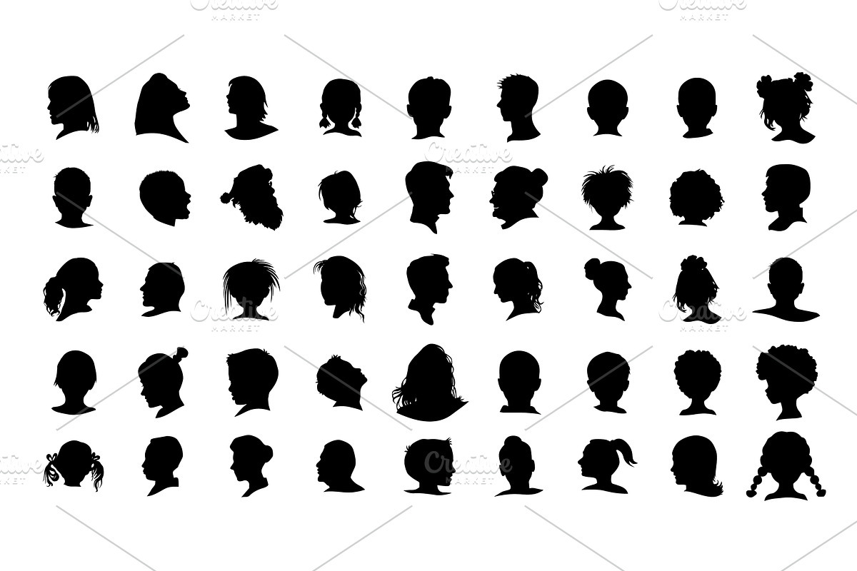 Set of silhouettes of people's heads, a Person Illustration by Nenahliadava Design