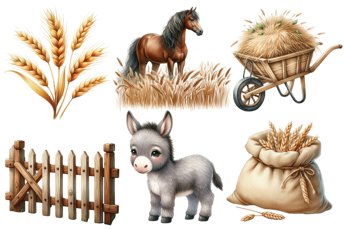 Farm animals watercolor  clipart, an Illustration by Designworld (Photo 3 of 6)