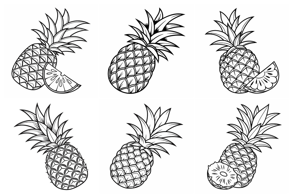 Hand Drawn Pineapples  vectors, an Object Graphic by Billah Hub