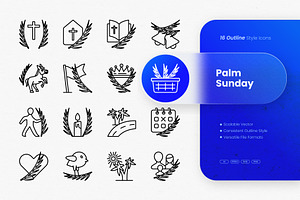 Palm Sunday Outline Icons, an Outline Icon by cidcud_graphic