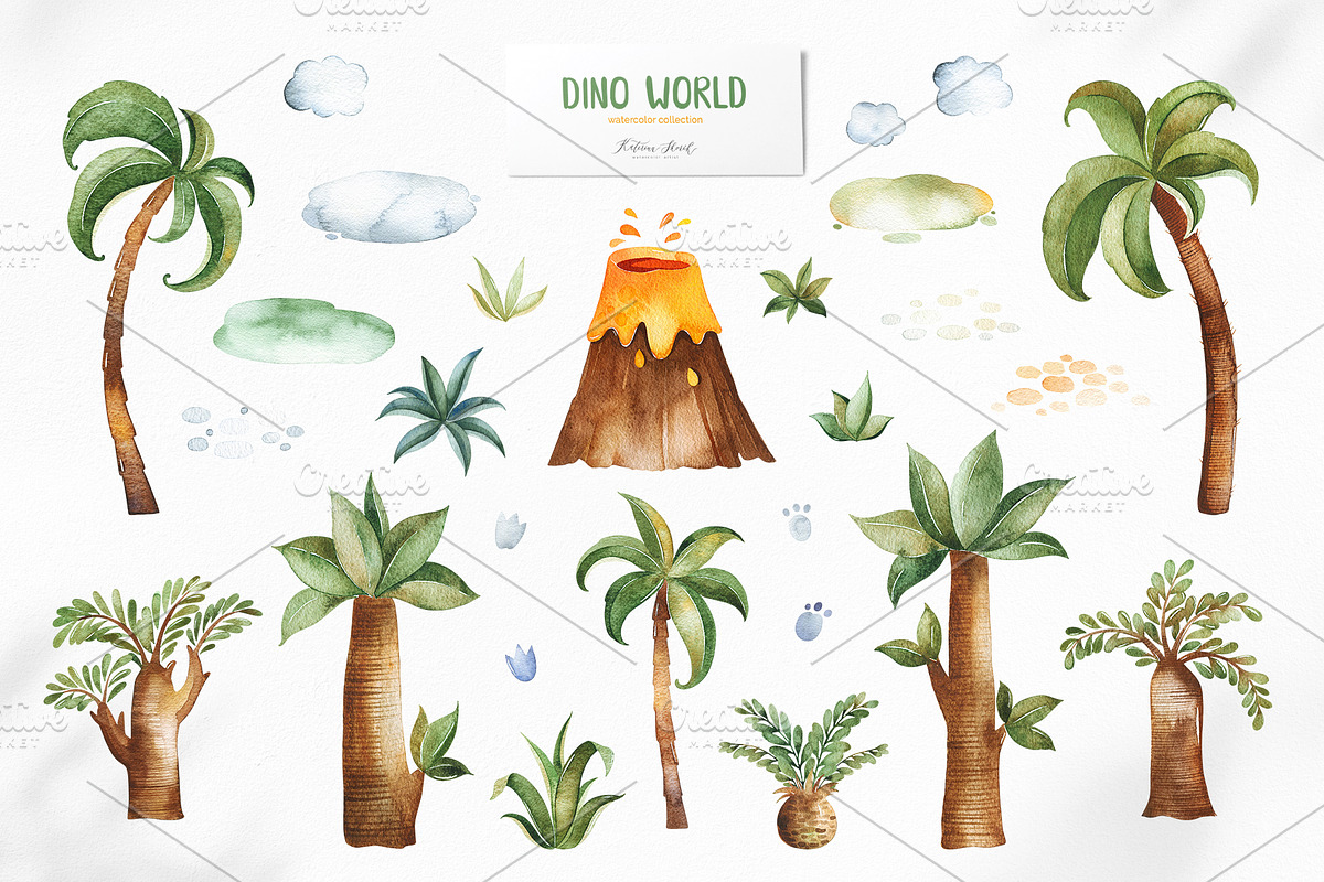 Dino World. Watercolor collection., an Animal Illustration by Kate_Rina (Photo 8 of 16)