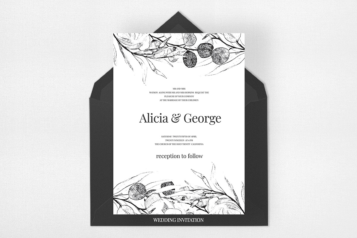 Black Eucalyptus Wedding Suite, an Invitation Template by Azka Creative (Photo 2 of 5)