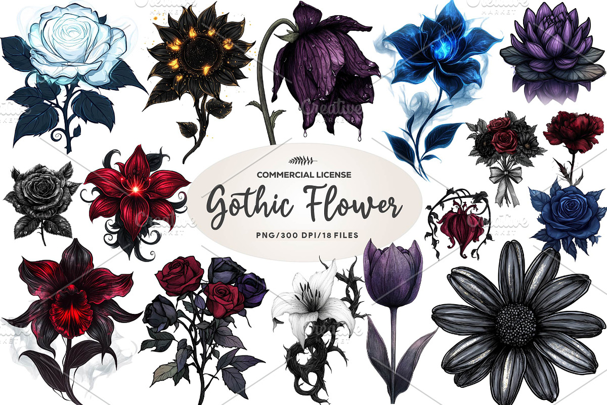 Dark Moody Gothic Flower, an Illustration by CreationArt (Photo 1 of 4)