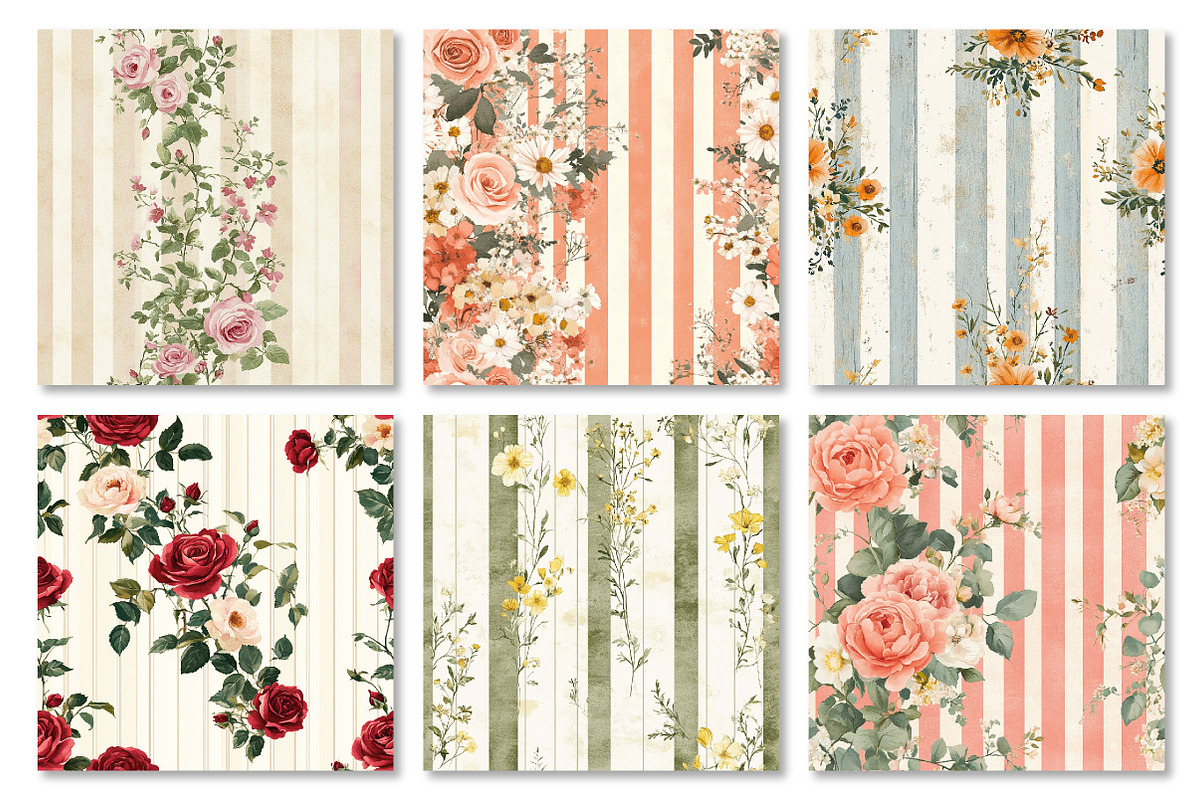 Floral Stripes Digital Paper, a Texture Graphic by Dream Creation (Photo 3 of 5)