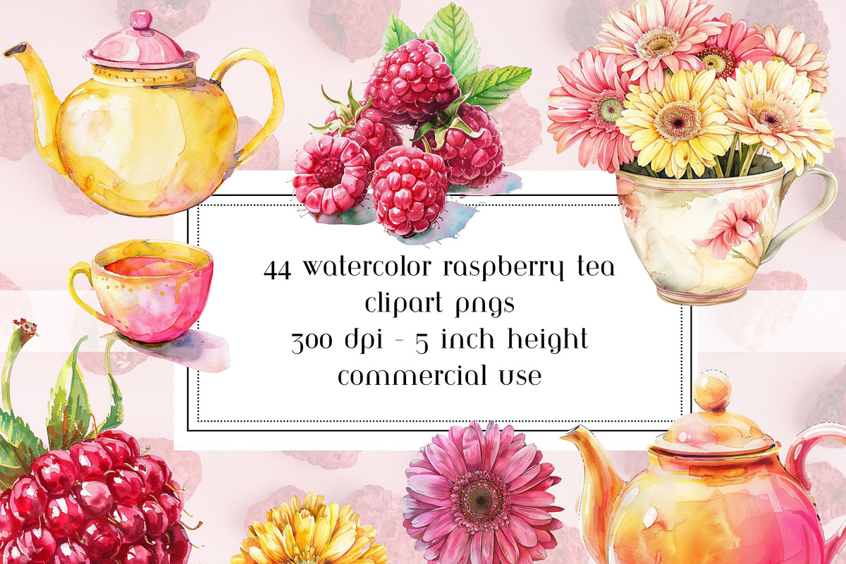 Watercolor Raspberry Tea Clipart, a Graphic by AllTheKewtClipart (Photo 1 of 5)