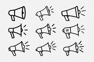 Collection of hand drawn megaphone, an Outline Icon by Toufiqul
