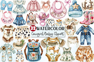 Watercolor Cowgirl Baby Clothes, a Seasonal Illustration by Rose Art