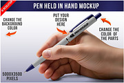 Pen Mockup Held in Hand PSD, a Pens & Pencil Mockup by Bruno's Shop (Thumbnail 1 of 4)