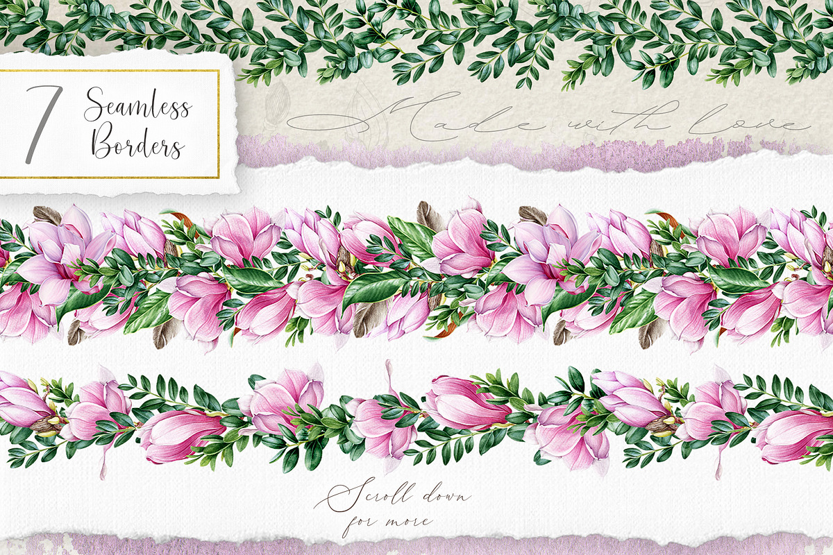 Pink Magnolia Watercolor Collection, a Decorative Illustration by AnitaPol (Photo 10 of 14)