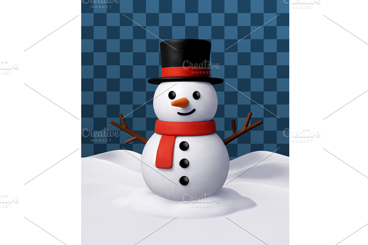 3D Happy cartoon snowman on snow, an Object Illustration by Abscent